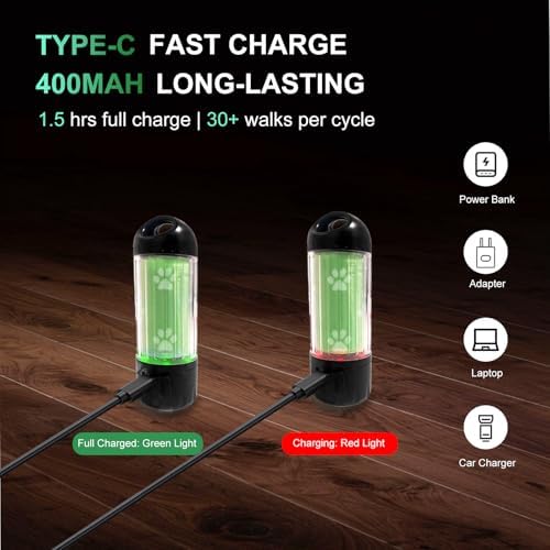 Tubasion 3-in-1 Dog Poop Bag Holder with Flashlight 7-Color, USB-C Rechargeable doggie bag holder for leash, IPX6 Waterproof Anti-Slip Clip Pet Waste Bag Dispenser for Walking (2 Dispensers, 60 Bags) - Image 5