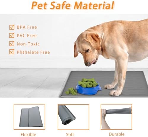 24" x 16" Dog Food Mat, Silicone Pet Mats for Food and Water, Nonslip Pet Feeding Mats for Floors, Dog Cat Bowl Mat with Raised Edges, Lake Blue - Image 4