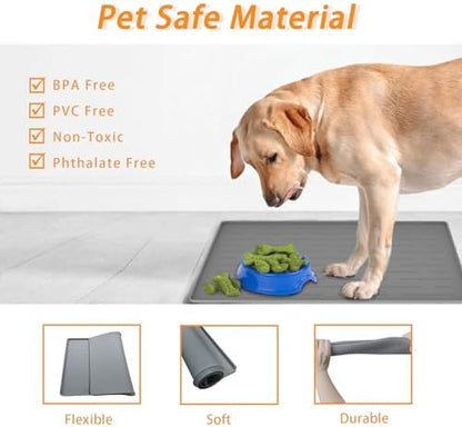24" x 16" Dog Food Mat, Silicone Pet Mats for Food and Water, Nonslip Pet Feeding Mats for Floors, Dog Cat Bowl Mat with Raised Edges, Lake Blue - Image 4