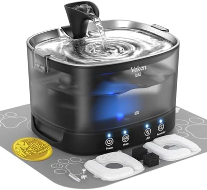 Veken 85oz/2.5L Cordless Cat Water Fountain for Cats, Dogs, Pets, Black by Veken