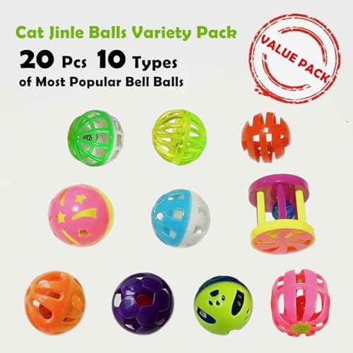 Cat Jingle Balls Toys 20Pcs 10 Styles 1.5" Plastic with Bells - Indoor Kitten Rattle Toy, Gift Box for Safe Play, Training & Interactive Fun - Image 2