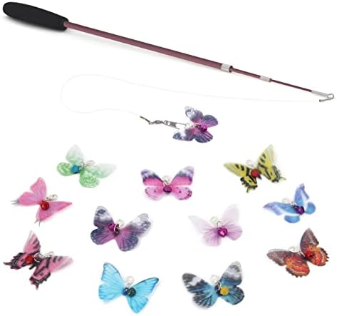 SONGWAY Cat Butterfly Toys - 13 Pieces Cat Toy Set with Retractable Wand and Butterfly Toy Replacement with Bell, Interactive Toys for Indoor Cats Kittens by SONGWAY