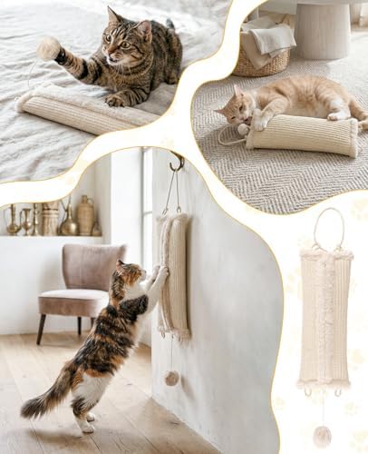 16.5 Inch Sisal Catnip Pillow Toy Kickers, Washable Sisal Cover, Interactive Cat Toys with Sisals Balls for Indoor Scratching, Chewing & Teething, Fun for Kittens and Adult Cats (Beige) - Image 6