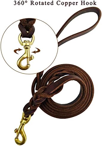 LWBMG Double Handle Leather Dog Leash 6 Foot - Heavy Duty Dog Leash with Traffic Handle - Braided Leather Lead for Small Medium Large Dogs - Image 2