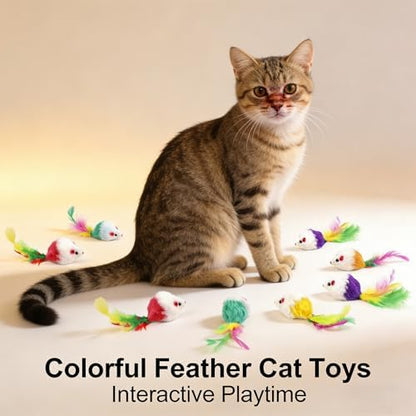 Cat Mouse Toy - 15 Pack Furry Rattle Mouse Toys for Cats with Feather Tail, Realistic Plush Kitten Toys with Catnip & Rustling Sound, Interactive Cat Toys for Indoor Cats - Image 5
