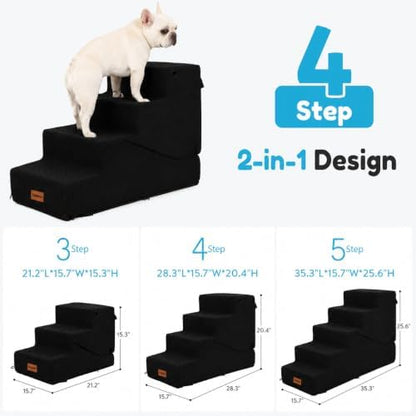 4-Step Dog Stair and Ramp for Small Dogs and Cats, Pet Steps for Bed with Non-Slip Bottom, Black - Image 2