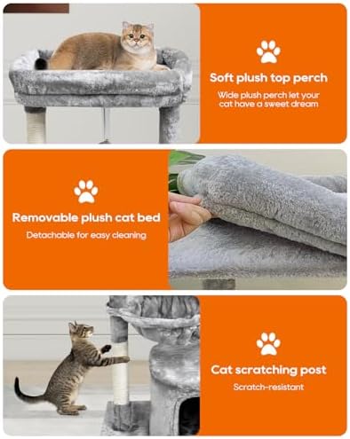 SYANDLVY Small Cat Tree for Indoor Cats, Activity Cat Tower with Scratching Post for Kittens, Modern Cat Furniture with Basket & Hanging Ball for Play Rest, Grey - Image 5
