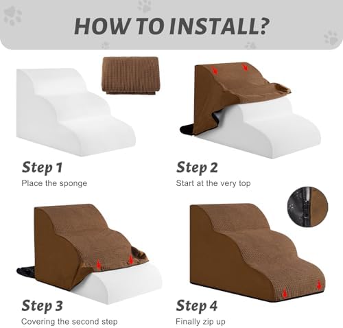 3-Step Dog Stairs Replacement Cover(for AODISMAN Pet Ramp Only),Brown - Image 3