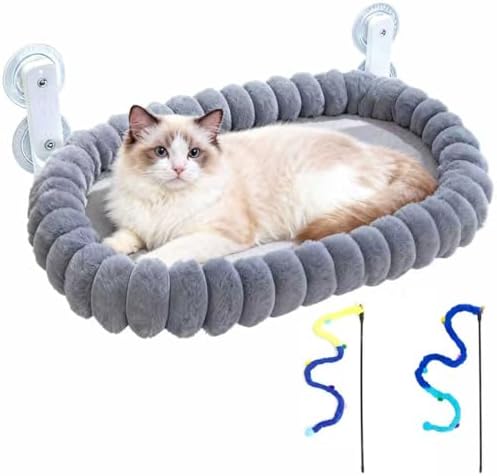 Collapsible Window Perch for Indoor Cats, Large Cats & Kittens - Equipped with a Cat-Catching Stick, Solid Metal Frame, Soft Cover, Strong 4 Suction Cup Wall Mount by Qidoubird