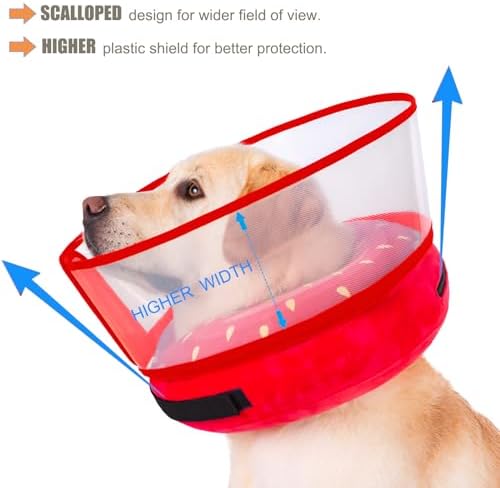 Inflatable Dog Cone Collar for Large Medium Small Dogs, Soft Dog Donut Collar Adjustable Recovery Cone for Pets After Surgery, Extra Enhanced Anti-Licking Guard Shield for Pets (ML, Strawberry) - Image 2