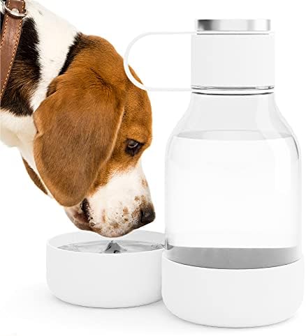 Asobu Buddy Bottle a Stainless Steel Insulated Water Bottle for with Removable Dog Water Bowl and Dog Food and Treat Storage Bowl (White, Tritan 50 oz Water Bottle with Bowl) by Asobu