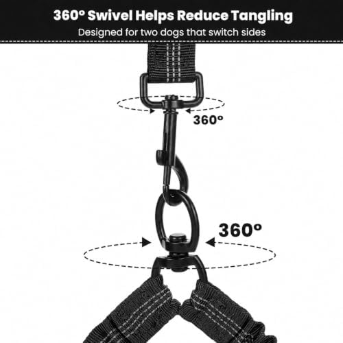 Hands Free Double Dog Leash, 4 Reflective Padded Handles, Adjustable Waist Belt 27-51", Shock-Absorbing Bungee, 360° Swivel Clips, for Small, Medium & Large Dogs, Walking Jogging Running - Image 7