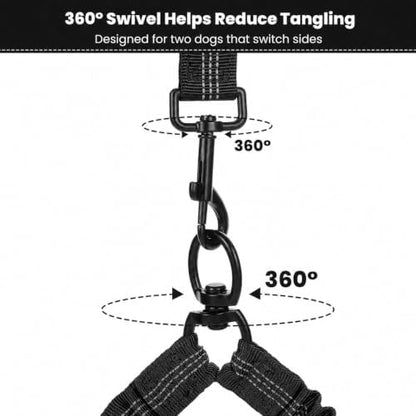 Hands Free Double Dog Leash, 4 Reflective Padded Handles, Adjustable Waist Belt 27-51", Shock-Absorbing Bungee, 360° Swivel Clips, for Small, Medium & Large Dogs, Walking Jogging Running - Image 7