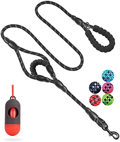 JSXD Heavy Duty Double Handle Dog Leash - 5 FT, Padded & Reflective, Rope for Small to Large Dogs (Black) by JSXD