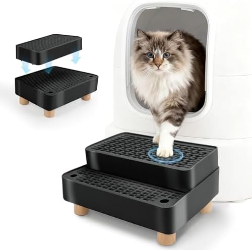 Adjustable Cat Ramp for Litter Box, 2-Step Litter Trapper, Black by Midollarle