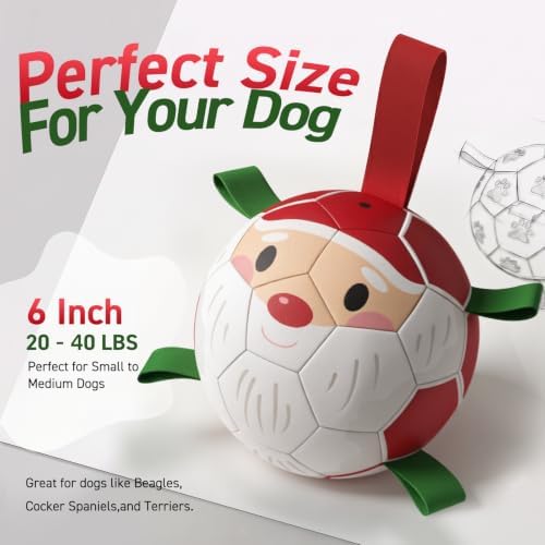 QDAN Christmas Dog Balls with Straps, Soccer Ball for Dogs for Small Medium Breed, Tug Toys for Dog Birthday, 6 Inch Outdoor Dog Toys for Fun - Image 3