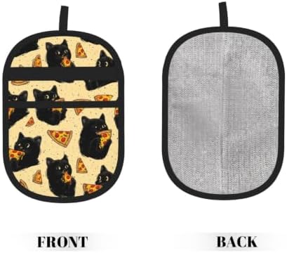 Black Cat Eating Pizza Food Yellow Pet Hair Removal Glove For Cats Dogs - Image 2