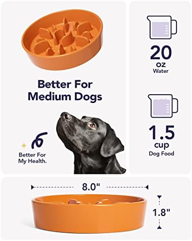 LE TAUCI Dog Bowls Slow Feeder Ceramic, 1.5 Cups Slow Feeding Dog Bowl Small Medium Breed, Puppy Bowl for Fast Eaters, Sun Orange - Image 5