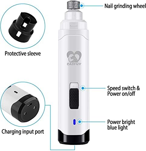 Casfuy Dog Nail Grinder Upgraded - Professional 2-Speed Whisper-Quiet Electric Pet Nail Trimmer Painless Paws Grooming & Smoothing for Small Medium Large Dogs & Cats (White) - Image 5