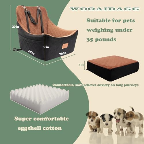 WOOAIDAGG Dog Car Seat for Medium Sized Dog,Pet Travel Car Bed with Seat Belt Channle,Fully Detachable and Washable Car Dog Seat with Adjustable Straps,3 Straps Easy to Install (Black/Brown) - Image 2