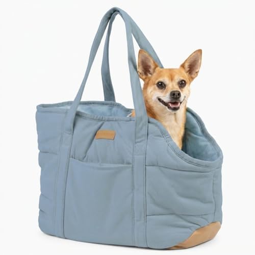 Plush Dog Purse Carrier for Small Dogs, Soft Dog Tote Bag with Safety Harness Clip, Cozy Pet Carrier for Dogs Under 15 lbs, Comfortable Dog Shoulder Carrier for Travel, Light Blue by NOBLEPUP