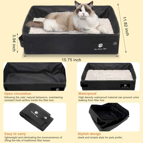 Cat Carrier with Litter Box, Cat Travel Carrier Soft Sided & Foldable Travel Litter Box for Cats, Fit for Cats or Kittens Up to 20 lbs, 17'*11.8'*11.8' inch Pet Carrier Bag, Camping & Traveling Black - Image 4