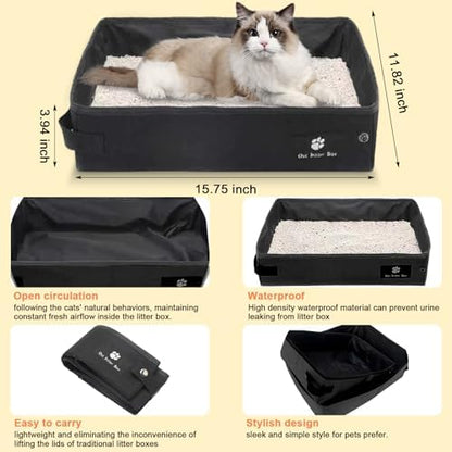 Cat Carrier with Litter Box, Cat Travel Carrier Soft Sided & Foldable Travel Litter Box for Cats, Fit for Cats or Kittens Up to 20 lbs, 17'*11.8'*11.8' inch Pet Carrier Bag, Camping & Traveling Black - Image 4