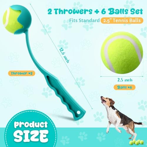 Junkin 2 Pcs 12.6-inch Dog Ball Launcher with 6 Pcs 2.5-inch Tennis Balls Pet Dog Thrower Fetch Toy for Dogs 20-60 lb Outdoor Training Park Backyard Beach - Image 2
