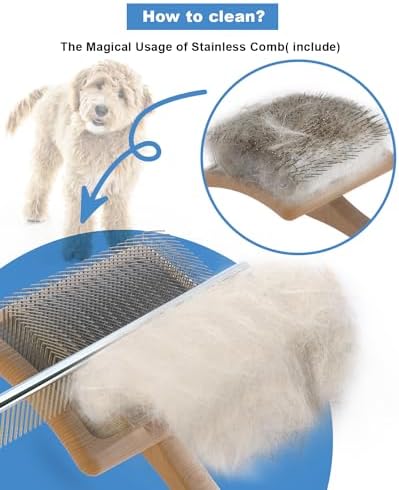 Dog Slicker Brush for Large Dogs, Professional Doodles Brush for Poodles, Goldendoodles and Labradoodles - Easy to Remove Tangles, Mats and Fluff - 3.8"x3.2" Head, 8" Wood Body - Image 4
