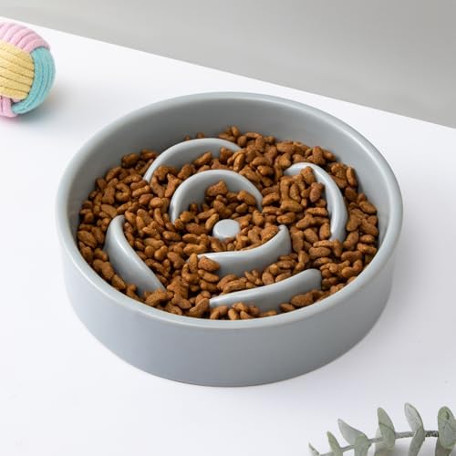6'' Ceramic Slow Feeder Dog Bowls - Petal Shape Modern Dog Food Dish for Cats and Small Breed Dogs, Puzzle Maze Bowl to Slow Down Eating, Anti-Gulping, Dishwasher & Microwave Safe, Grey - Image 7