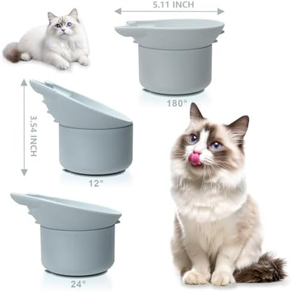Silicone Cat Slow Feeder, Elevated Slow Feeder Bowl Tilt Design, Suitable for Dry and Wet Food, Adjustable Angle, Cat Food Puzzle with Suction Cup(Gray) - Image 2