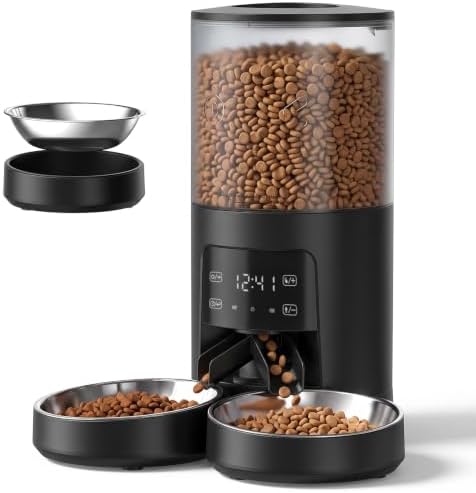 NEWBULIG Automatic Cat Feeder for 2 Pets 6L Dog Food Dispenser, Black by NEWBULIG