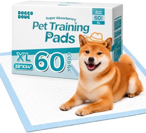 Puppy Pads 60 Count 28"x34" XL Pee Pads for Dogs with Adhesive Tabs by DOGGODOUG