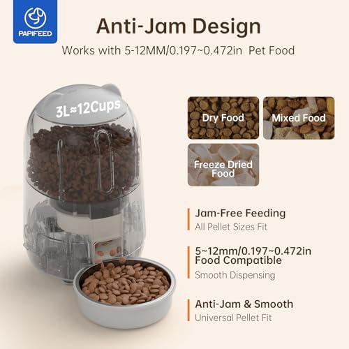 PAPIFEED Automatic Cat Feeder with App, WiFi Auto Cat Feeder, 3L Slow-Feed Cat Food Dispenser for Dry Food, Dual Power Supply Timed Pet Feeder for Cat, 10 Meals/Day, 6 Portions/Meal, Grey - Image 6