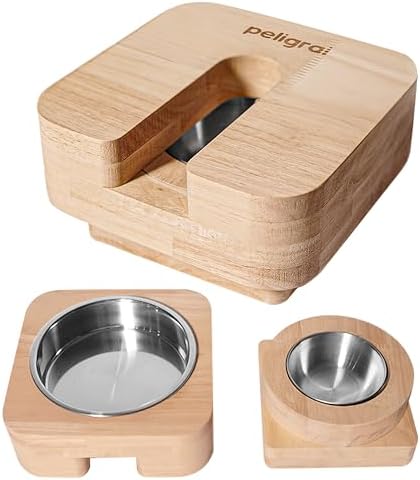 3 in 1 Cat Feeder Bowl, Interactive Cat Slow Feeder, Unique Wooden Non-Slip Pet Food and Water Bowl Dishes by Unknown