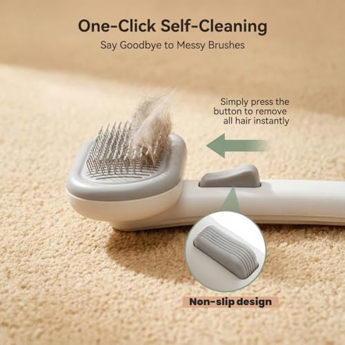 Cat Brush for Shedding, Self Cleaning Grooming Brush with Release Button, Deshedding Undercoat Comb for Indoor Cats Long & Short Haired, Pet Hair Remover Tool for Kitten Rabbit Massage - Image 3
