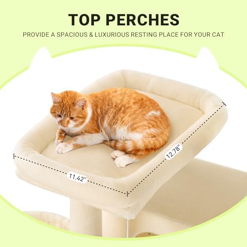 Allewie 64 Inches Multi-Level Cat Tree Tower for Indoor Cats, Beige - Image 4
