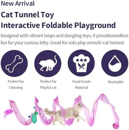 Cat Tunnel with Hanging Toys, Cat Toys Kitten Toys Assorted, Indoor Activity Center for Cats and Kittens, 10 x 22 inches (Pink) - Image 5