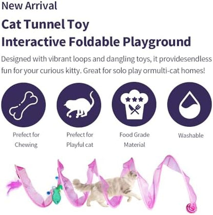 Cat Tunnel with Hanging Toys, Cat Toys Kitten Toys Assorted, Indoor Activity Center for Cats and Kittens, 10 x 22 inches (Pink) - Image 5