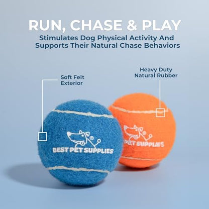 Best Pet Supplies Interactive Squeaky Dog Chew Toy, Ideal Dog Toys for Chewers, Small, Medium & Large Dogs, and Fetch Lovers - Tennis (Assorted Color), Large (Pack of 2) - Image 4
