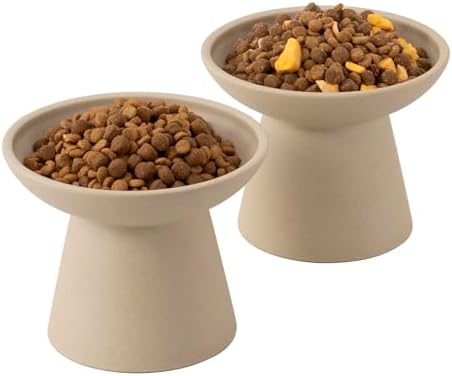 CEEFU 2-Pack Extra Wide Elevated Ceramic 6.2" Shallow Cat Food Bowls by CEEFU
