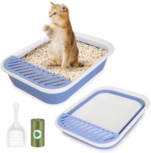 Collapsible Kitten Litter Box with Scoop and Litter Bag, Blue by ShineMe