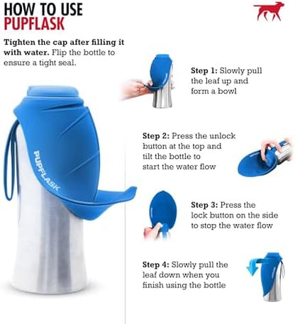 PupFlask Large Dog Water Bottle, Portable Stainless Steel Travel Bowl - Image 3