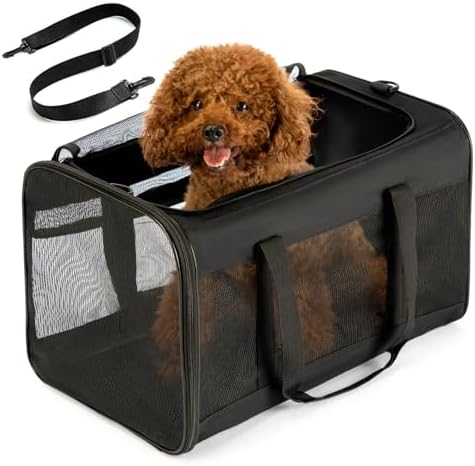Conlun Dog Carrier Bag,Soft-Sided Pet Carriers for Dogs with 4-Sided Mesh, Cat Transport for Large Cats Small Dog Up to 20lb,Collapsible Dat Travel Carrier-L,Black by Conlun