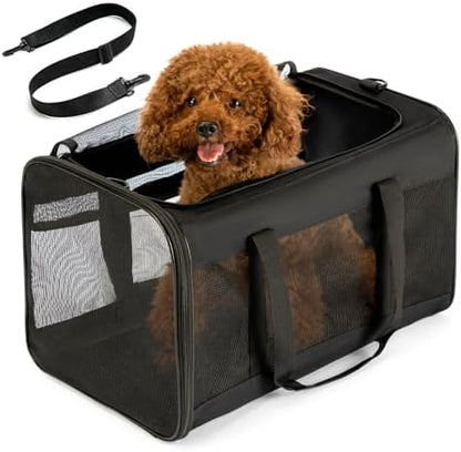 Conlun Dog Carrier Bag,Soft-Sided Pet Carriers for Dogs with 4-Sided Mesh, Cat Transport for Large Cats Small Dog Up to 20lb,Collapsible Dat Travel Carrier-L,Black by Conlun