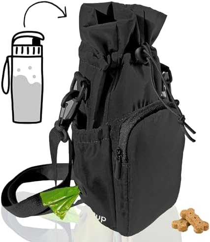 RibbyPup Waterproof Dog Walking Bag with Universal Water Bottle Holder, Built-In Poop Bag Dispenser, Unisex Cross-Body Treat Pouch (Black) by ohRibbyPup