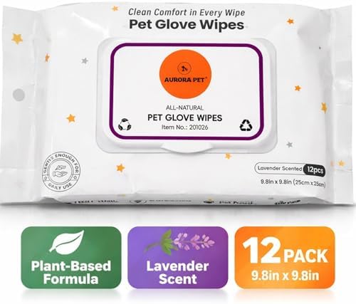 Aurora Pet Glove Wipes for Dogs & Cats, Wearable No-Rinse Grooming Glove Wipes for Paws, Face, Ears & Body, Hypoallergenic Disposable Pet Cleaning Wipes, Lavender Scented, 12 Count - Image 7