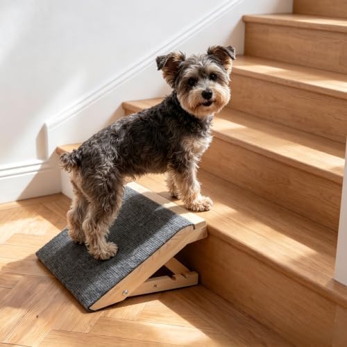 Adjustable Wooden Dog Stair Ramp, 4.3 & 5.5 Inch Height, Stable Lockable Non Slip Pet Step Ramp, No Assembly Required Foldable Pet Stairs (1-Pack) by Unknown
