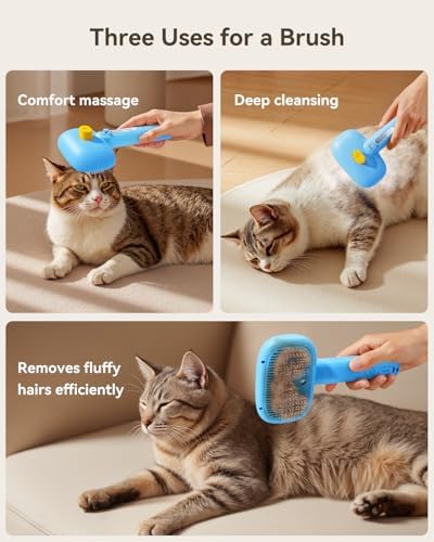 ROJECO 3-in-1 Pet Steam Brush,Spray Hair Removal Detangling Comb,Blue - Image 4