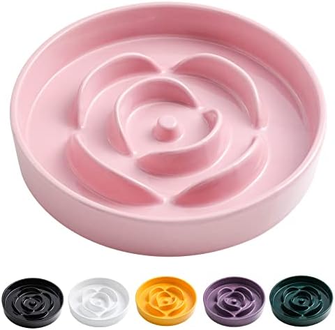 8.66 in Pink Ceramic Slow Feeder Dog Bowl for Medium and Large Breed,Pet Feeding Dog Food Water Dish Heavy Weighted,Puppy Bowl for Fast Eaters,Puzzle Slow Eating Dish Modern Cute by PetGettingMuchHeathier